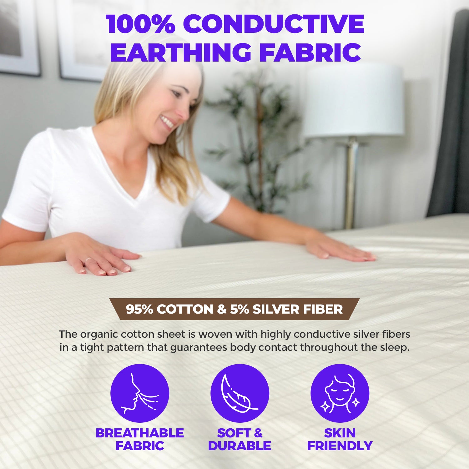 Earthing & Grounding Fitted Bed Sheet White
